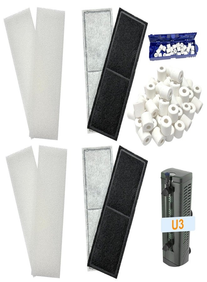 beaufan 2 Set Aquarium Filter Media Compatible with Fluval U3 Underwater Filter, Include 4 Carbon Foam Filter Pads, 4 Sponge Filters and 1 Ceramic Ring, Fit for Freshwater and Saltwater Aquariums - Image 1